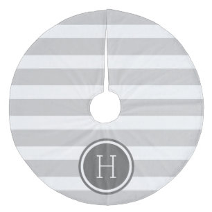 Monogramm graue und kohlefreie Streifen Fleece Weihnachtsbaumdecke