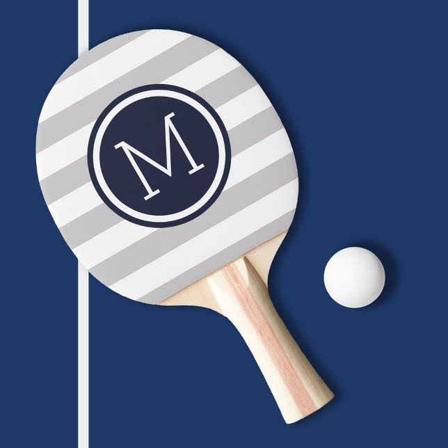 Monogramm graue und Navy Preppy Stripes Tischtennis Schläger (Von Creator hochgeladen)