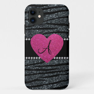 Monogramm Grauer Glitzer Zebrastreifen Case-Mate iPhone Hülle