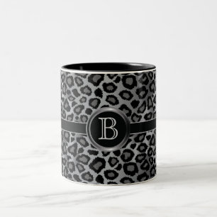 Monogramm-grauer Leopard-Tierdruck Zweifarbige Tasse