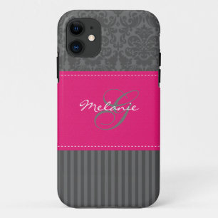 Monogramm-grauer rosa Damast-Streifen iPhone 5 Case-Mate iPhone Hülle