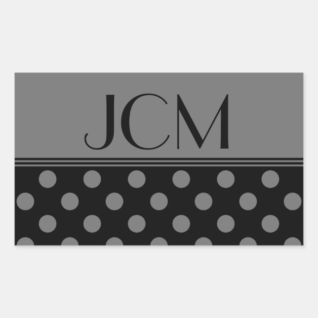 Monogramm Grauer/schwarzer Polka-Punkt Rechteckiger Aufkleber (Vorderseite)