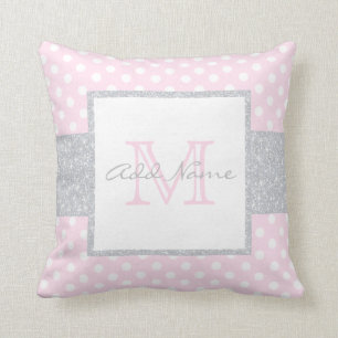 Monogramm-graues rosa Tupfen-Baby-Kissen Kissen
