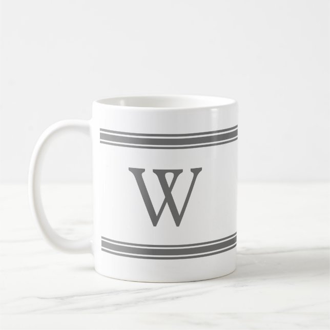 Monogramm Graustreifen personalisierte Mug Kaffeetasse (Links)