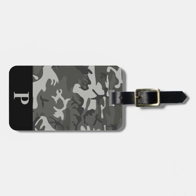 Monogramm Gray Military Camouflage Camouflage Blac Gepäckanhänger (Vorderseite horizontal)