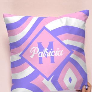 Monogramm Groovy Pink & Lila Psychedelisch Kissen
