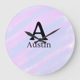 Monogramm Großbuchstabe männlich Name lila Pastell Große Wanduhr