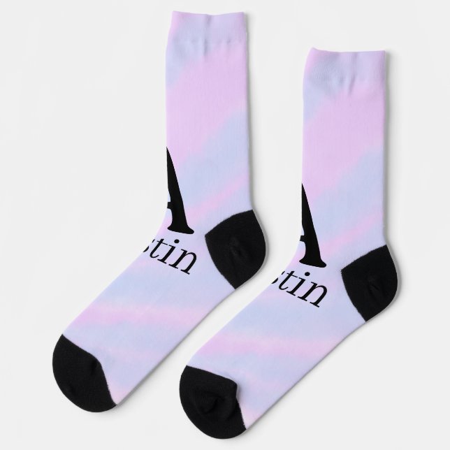 Monogramm Großbuchstabe männlich Name lila Pastell Socken (Linkes Detail)