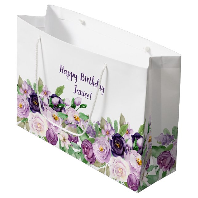 Monogramm große Lila und Lavendel-Rose Geschenktüte (Vorderseite Schrägansicht)