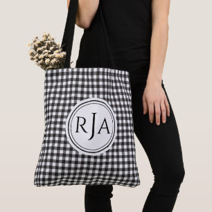 Monogramm, großes Schwarz-Weiß-Büffel-Karo 18"