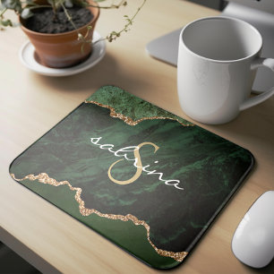 Monogramm Grün Achat Geode Mousepad