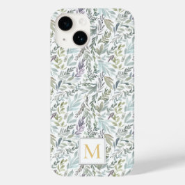 Monogramm Grün Blaue Botanische Aquarellmalerei Case-Mate iPhone 14 Hülle