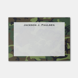 Monogramm Grün, Braun, Schwarzes Camouflage Post-it Klebezettel