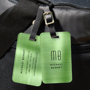 Monogramm Grün gebürstet Metall  Gepäckanhänger