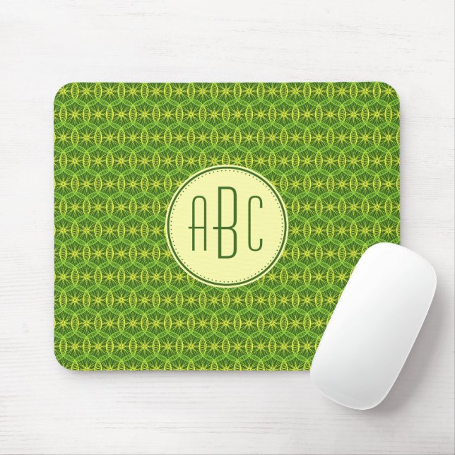 Monogramm Grün Gelb Fahrradrad-Muster Mousepad (Mit Mouse)