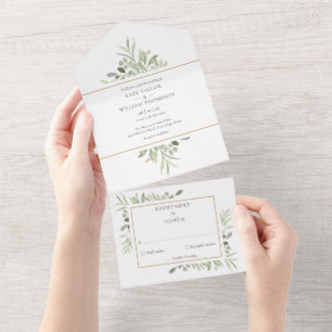 Monogramm Grün Gold Geometrische Hochzeit All In One Einladung