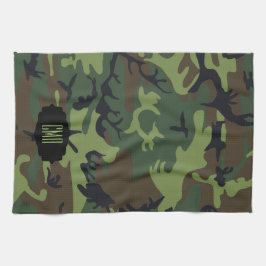 Monogramm-Grün-Tarnungs-Muster Geschirrtuch