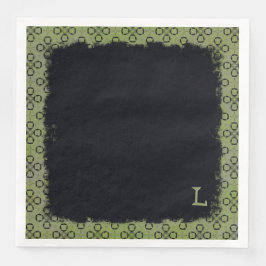 Monogramm, grün und schwarz, Retro-Muster Serviette