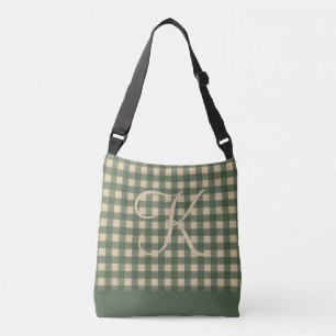 Monogramm Grüne Beige Buffalo Kariert Rustikale La Tragetaschen Mit Langen Trägern