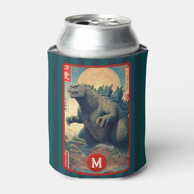 Monogramm grüne Eidechsen-Monster Cool Retro Fette Dosenkühler (Kanne Vorderseite)