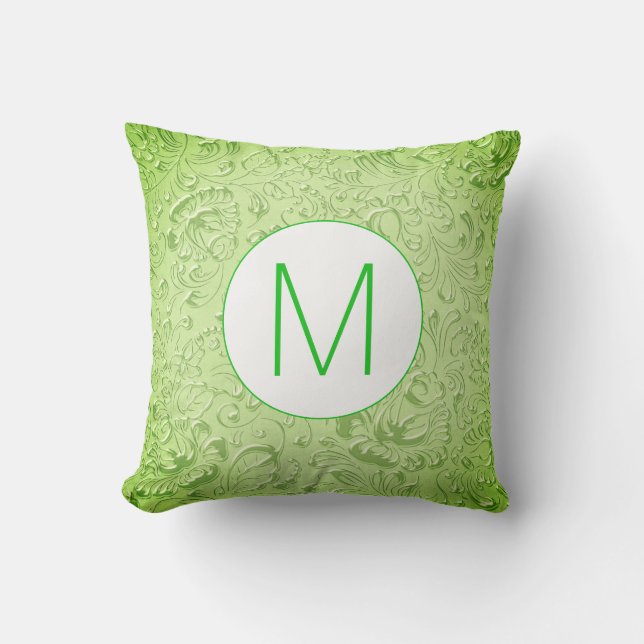 Monogramm grüne Farbe mit Blumenmotiv Kissen (Vorderseite)