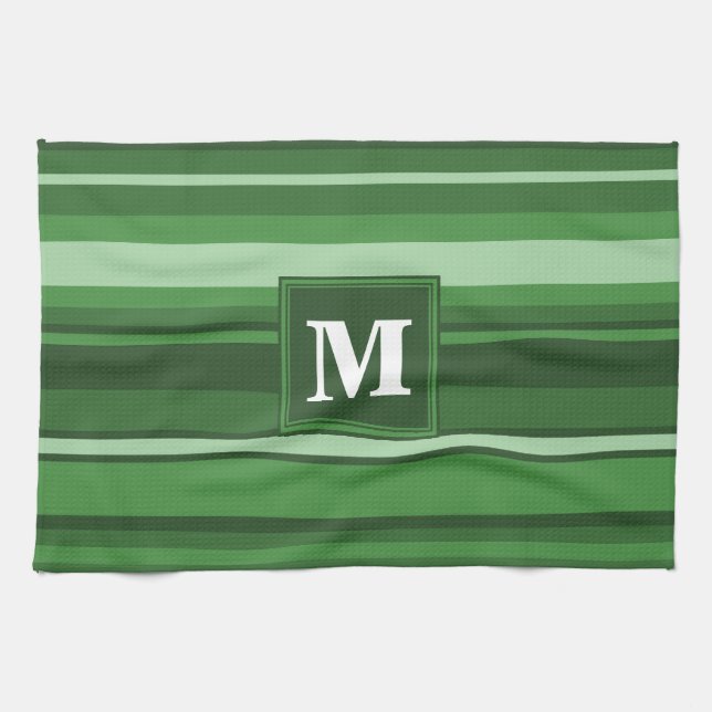 Monogramm grüne Streifen Handtuch (Horizontal)