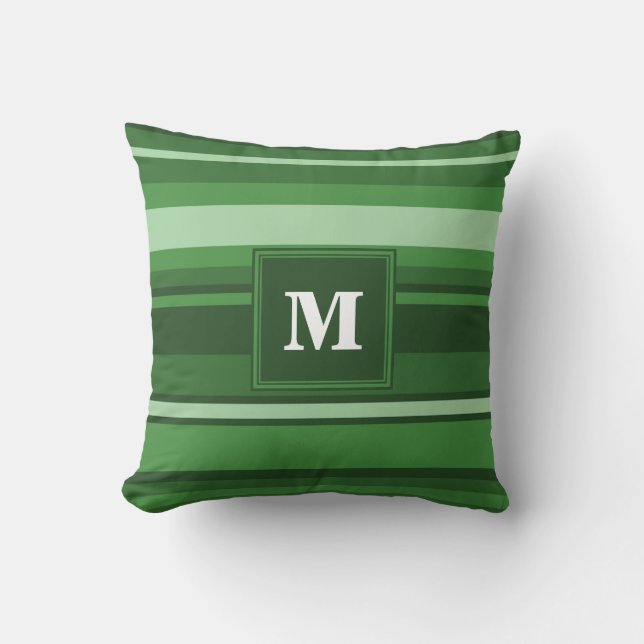 Monogramm grüne Streifen Kissen (Vorderseite)