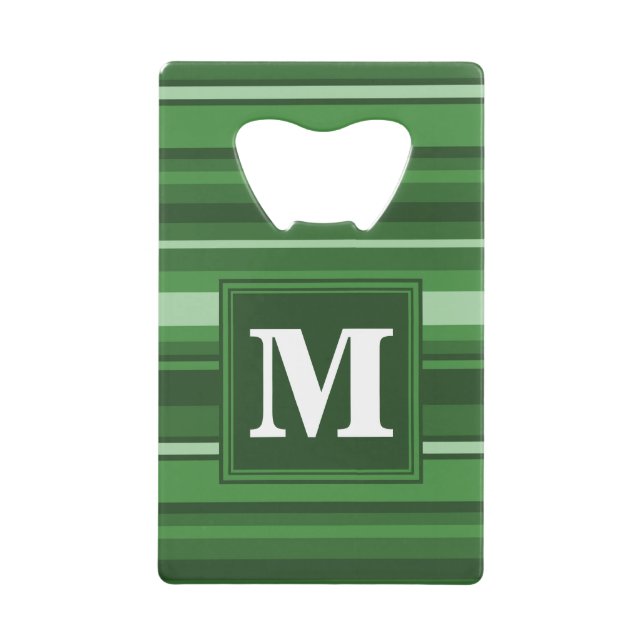 Monogramm grüne Streifen Kreditkartenflaschenöffner (Vorderseite)