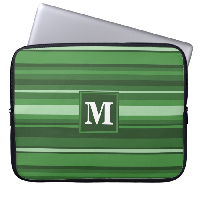 Monogramm grüne Streifen Laptopschutzhülle (Vorderseite)