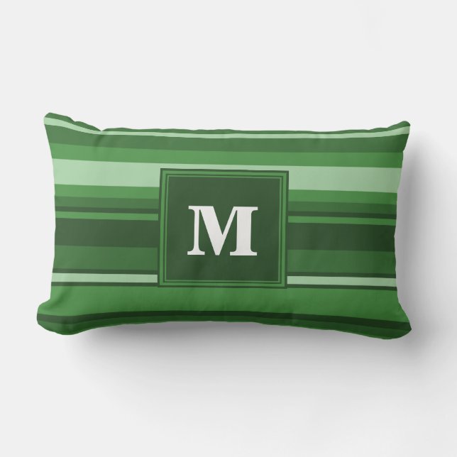 Monogramm grüne Streifen Lendenkissen (Vorderseite)