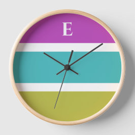 Monogramm grüner blauer Streifen Zeitgesteuerte Wa Runde Wanduhr