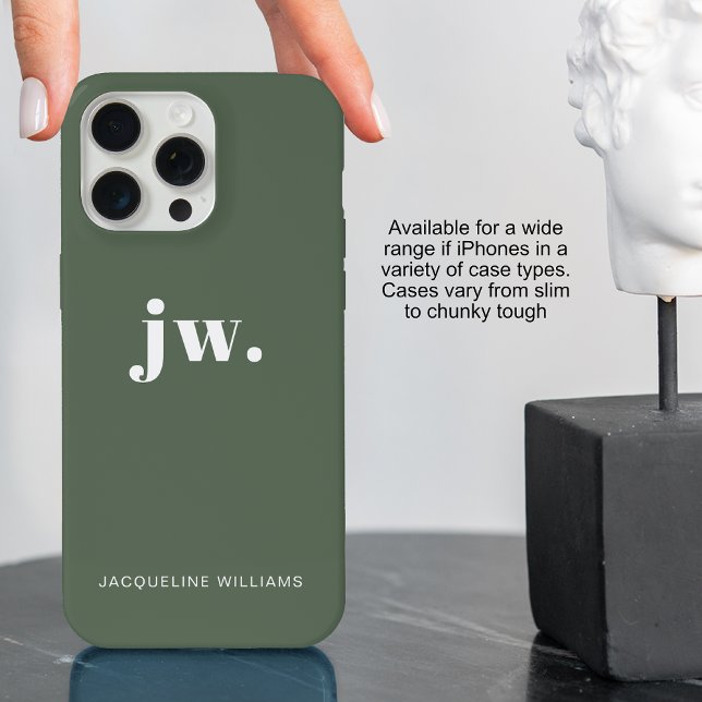 Monogramm Grüner Stylischer Moderner Minimalistisc iPhone Hülle (Von Creator hochgeladen)
