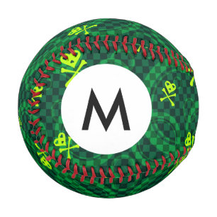 Monogramm grünes Emo-Muster mit Kreisen Baseball