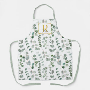 Monogramm Grünes Eukalyptus-Muster Schürze