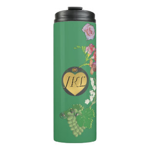 Monogramm Grünes Obst und Blüten Thermosbecher