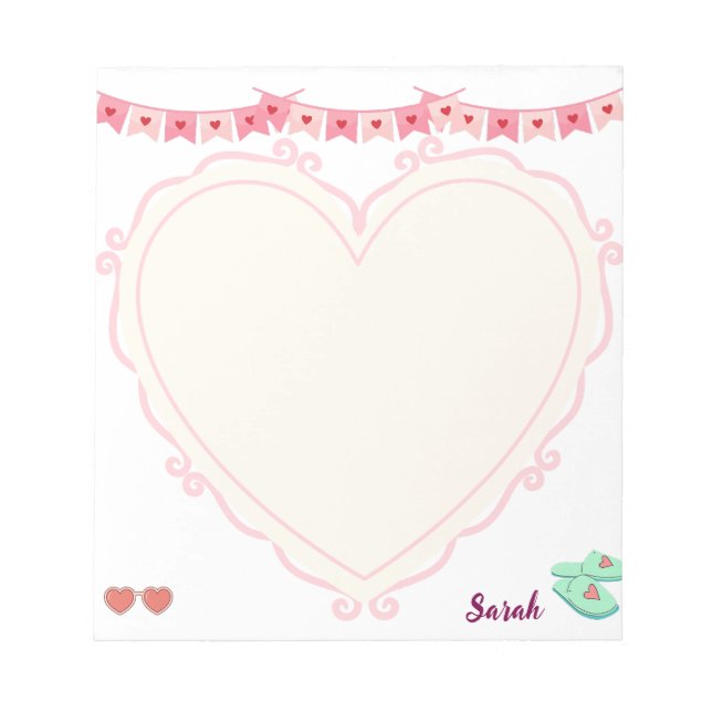 Monogramm gürtelige Herzen Rosa Hintergrund Pastel Notizblock (Vorderseite)