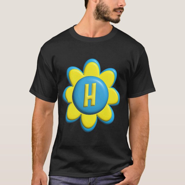 Monogramm H Farbige Blume T-Shirt (Vorderseite)