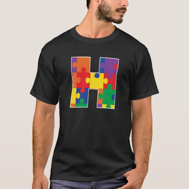 Monogramm H in mehrfarbigen Puzzleteilen T-Shirt (Vorderseite)