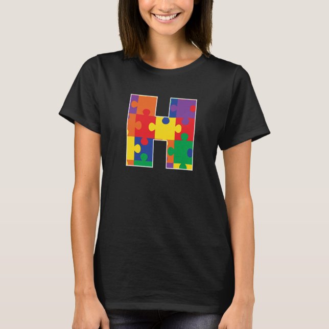 Monogramm H in mehrfarbigen Puzzleteilen T-Shirt (Vorderseite)
