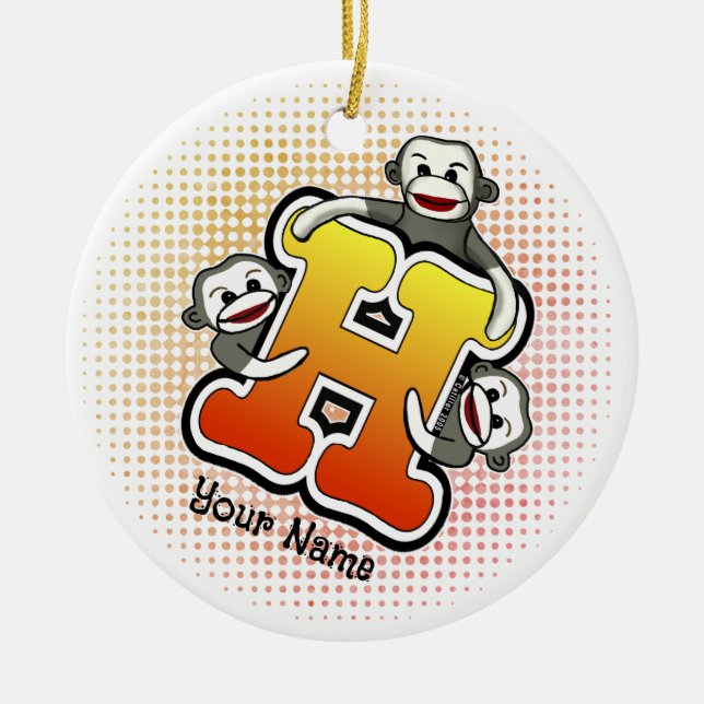 Monogramm H Sockenaffe  Keramik Ornament (Vorne)