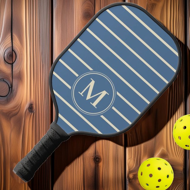 Monogramm Halbjahrs Streifen Capri Blue Farbe Pickleball Schläger (Von Creator hochgeladen)