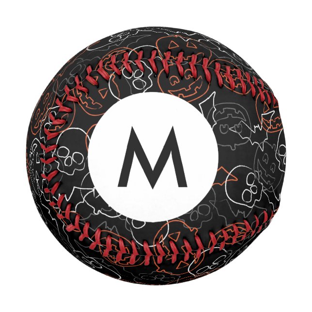 Monogramm Halloween-Muster Baseball (Vorderseite Links)