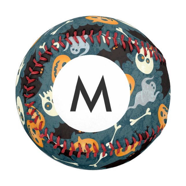 Monogramm Halloween-Muster Baseball (Vorderseite Links)