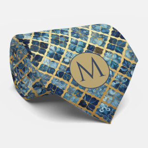 Monogramm-Halstuch aus falscher Seide Blau + Gol Krawatte