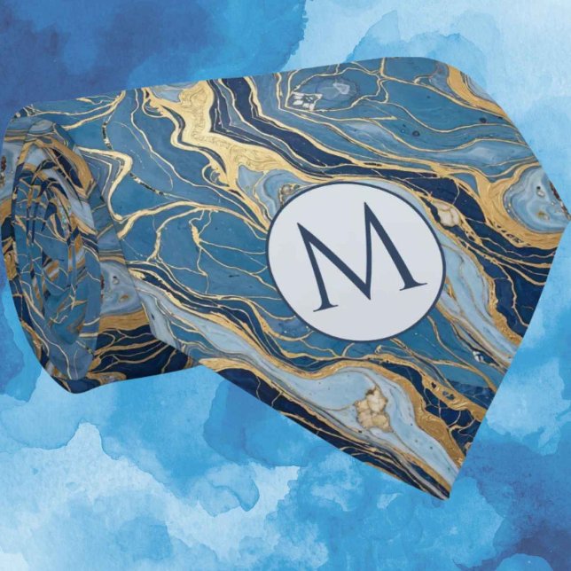 Monogramm-Halstuch aus falscher Seide | Blau + Gol Krawatte (Von Creator hochgeladen)