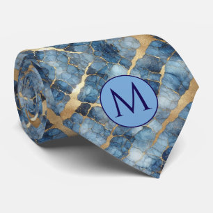 Monogramm-Halstuch aus Faux-Seide Blau + Goldmar Krawatte