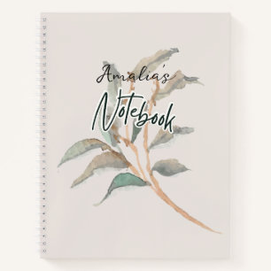 Monogramm Handgemalte Pflanze Aquarell Stylisch Notizbuch