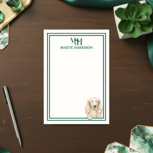 Monogramm handgezeichneter Dachshund beim Lesen Post-it Klebezettel