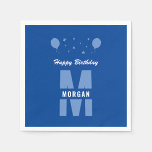Monogramm Happy Birthday jedes Alter blau und weiß Serviette