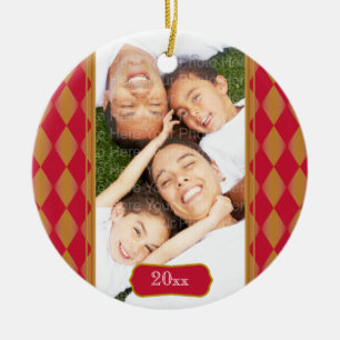 Monogramm-Harlekin: Rot u. Gold Keramik Ornament